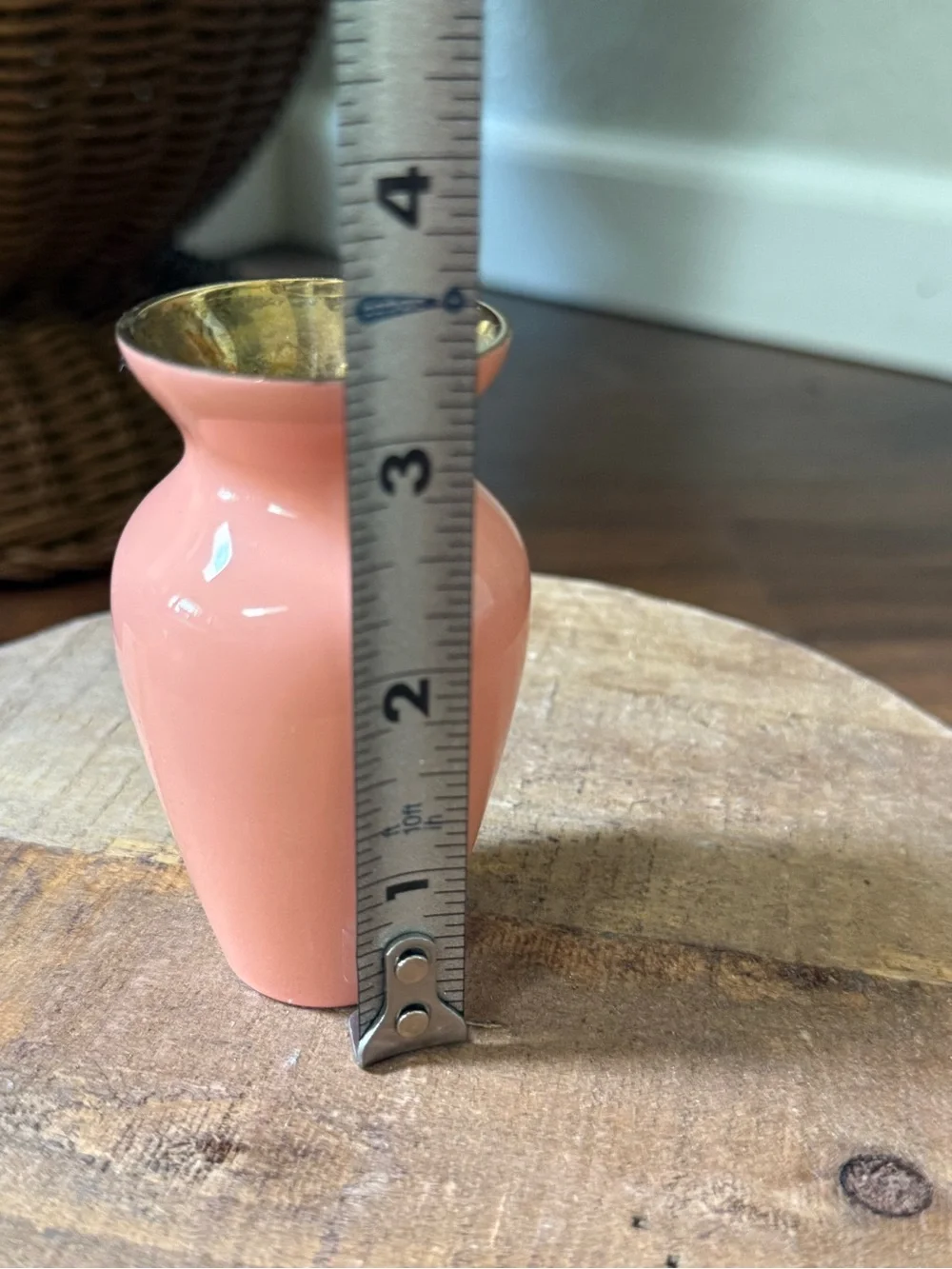 Vintage Miniature Pink Enamel On Brass Bud Vase 3.5” Tall RARE